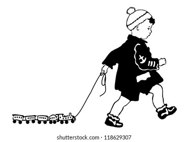 The boy with a toy engine