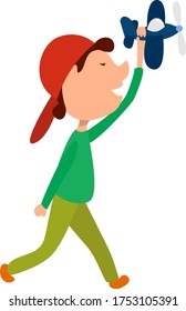 Boy with toy plane , illustration, vector on white background