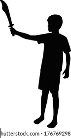 ein Junge mit Spielzeugschwert, Silhouettenvektor