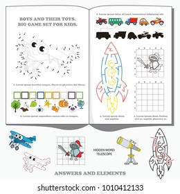 Boy Toys. Dot to dot educational game for kids.