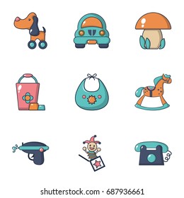 Boy toys icons set. Flat set of 9 boy toys vector icons for web isolated on white background