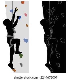 entrenamiento de niños en silueta de pared de roca escalada - vector . silueta de entrenamiento de rotura.