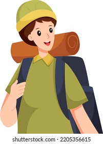 Boy Traveling with Backpack Character Design Illustration