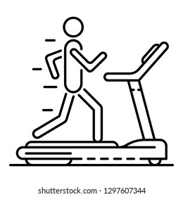 Boy at treadmill icon. Outline boy at treadmill vector icon for web design isolated on white background