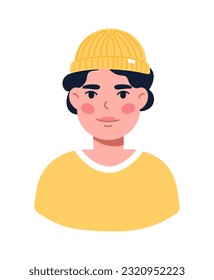 Boy in trendy yellow hat concept. Fashionable teenager in casual clothes. Model for fashion store. Aesthetics and elegance, beauty. Cartoon flat vector collection isolated on white background