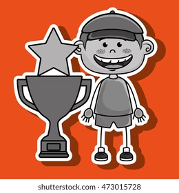 boy trophy star icon vector illustration design