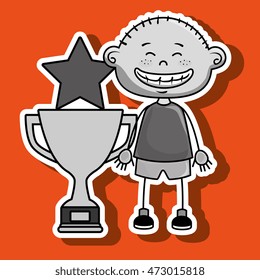 boy trophy star icon vector illustration design