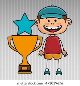 boy trophy star icon vector illustration design