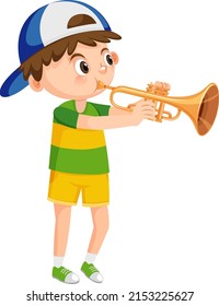Boy with trumpet music instrument illustration
