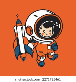 a boy trying to become an astronaut. flat design.