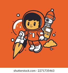 ein Junge, der versucht, Astronaut zu werden. flaches Design.