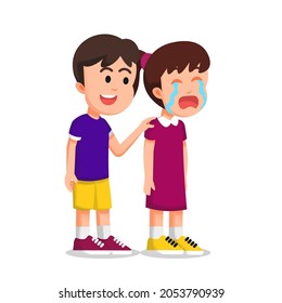 Niño tratando de calmar a una niña llorando