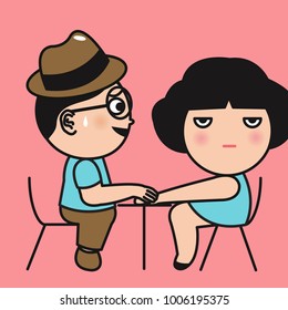 Boy Trying To Crave Girl Attention. Boy Saying Sorry And Wishing Girl Talking To Him Concept Card Character illustration