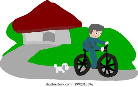 Niño probando el ciclo bici de HI por primera vez ilustración vectorial