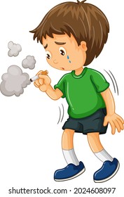 A boy trying to smoke cigarette cartoon character illustration