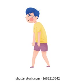 Boy in T-shirt Walking with Heavy Steps Along the Street Because of Hot Weather Vector Illustration
