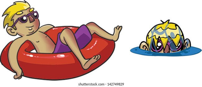 Boy in a tube -  Vector clip art illustration on white background