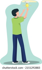 boy turning on light bulb, boy turning on light, changing light bulb, ideas, electricity, light maintenance