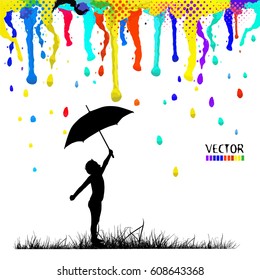 The boy with an umbrella abstraction. Vector