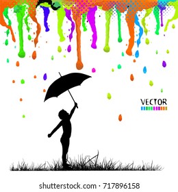 The boy with an umbrella abstraction. Vector