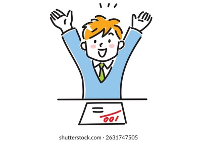 A boy in uniform is happy to get 100 points on a test