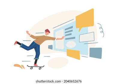 Boy use skateboard log in to website