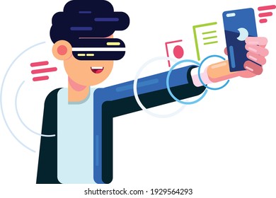 boy use virtual reality handphone, technology