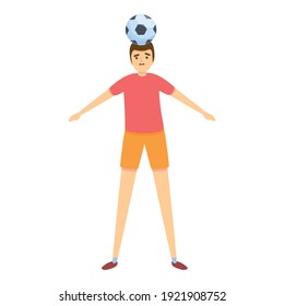 Boy uses head to play soccer icon. Cartoon of boy using head to play soccer, vector icon for web design isolated on white background