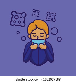 
a boy uses a mask to prevent covid 19