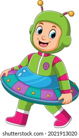 The boy is using the alien and ufo costume of illustration