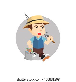 Boy using fisherman costume