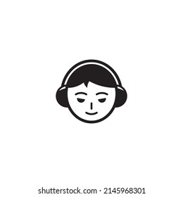 Boy using Headphone or Short Hair Girl logo or icon design