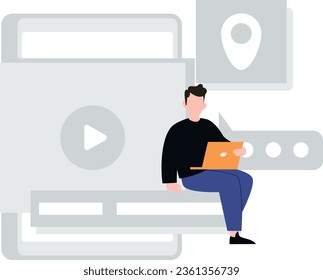 Der Junge benutzt seinen Laptop.