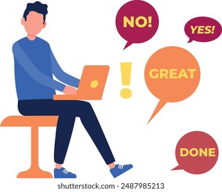 A boy is using laptop.