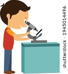 Boy using microscope cartoon llustration vector isolated on white background 
