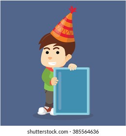 Boy using party hat