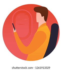 Boy using phone in a flat illustration
