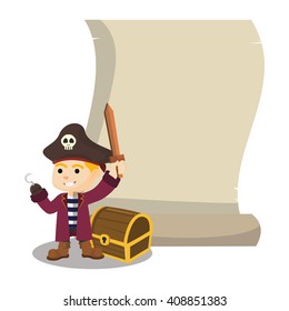 Boy using pirate costume with giant paper