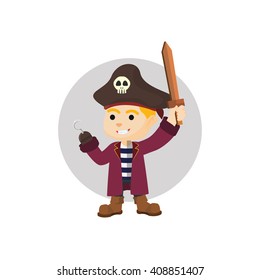 Boy using pirate costume holding sword