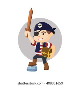 Boy using pirate costume holding treasure