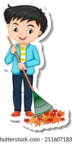 Un niño que usa la ilustración de un personaje de caricatura de rake