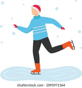 boy is using the red hat with the ice skating shoes Concept Vector Color Icon Design, Winter Season activity Scene Symbol, Wintertime Sign, Holiday Celebration in Snowy Park Stock Illustration