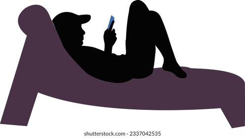 niño que usa vector de silueta de teléfono inteligente