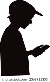 boy using smart phone silhouette vector