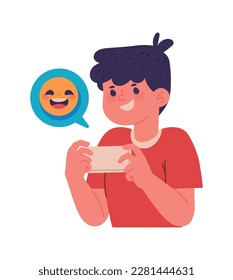 boy using smartphone icon isolated