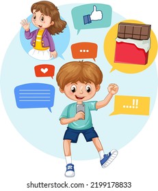 A boy using smartphone illustration