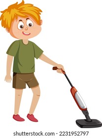 A boy using vacuum cleaner illustration