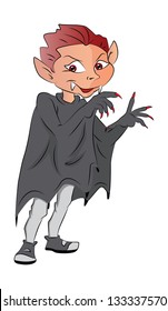 Niño con vampiro, ilustración vectorial