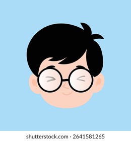 Boy various expressions cartoon illustration. black hair side parting style
