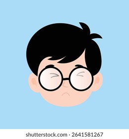 Boy various expressions cartoon illustration. black hair side parting style
